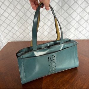 Mondani Faux Leather Cutout Design Muted Teal Purse